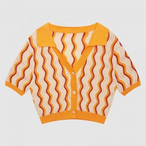 2023 Nyt design Brugerdefineret kvinders strik v hals løs ensfarvet forår sommer T-Shirts kortærmet strikket cardigan sweater