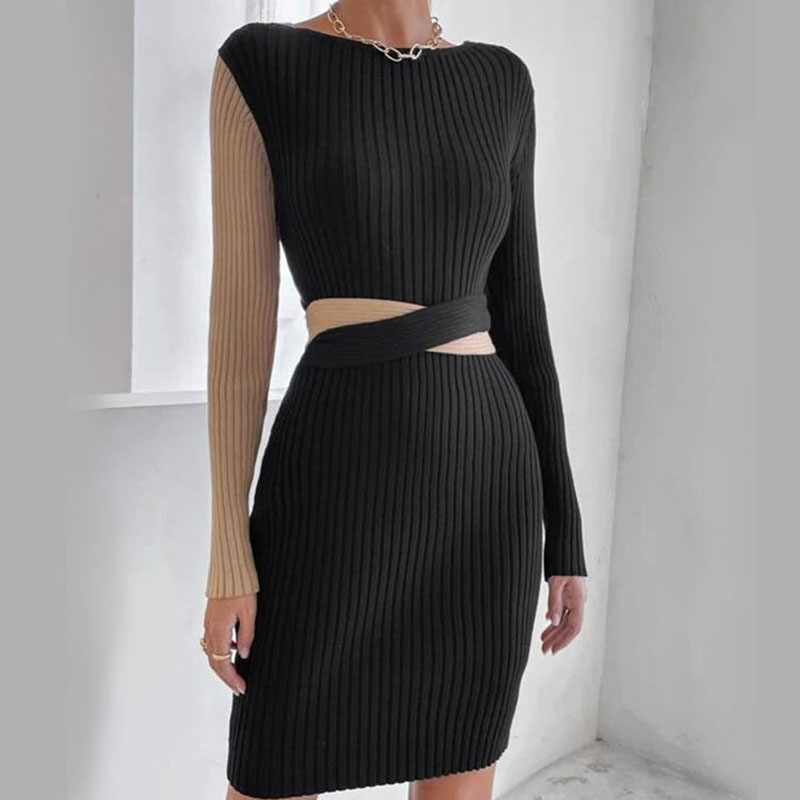 OEM Fashion Design Fancy Sexy Style Sweater Dress 7gg V Neck Anti-Pilling Hip Hop Knit Young Women Sweater Dress