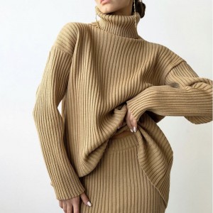 Winter New Fashion Custom Women\'s Warm Turtleneck Pullover Knitted Midi Nederdel 2 Stykke Suit Women \\\\ \'snederdel sweater