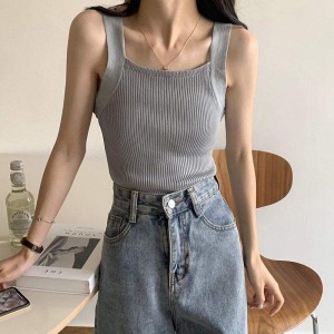Online berømthed kort firkantet hals camisole kvindelig sommer sport svedabsorbent slank sexet strikket sweater