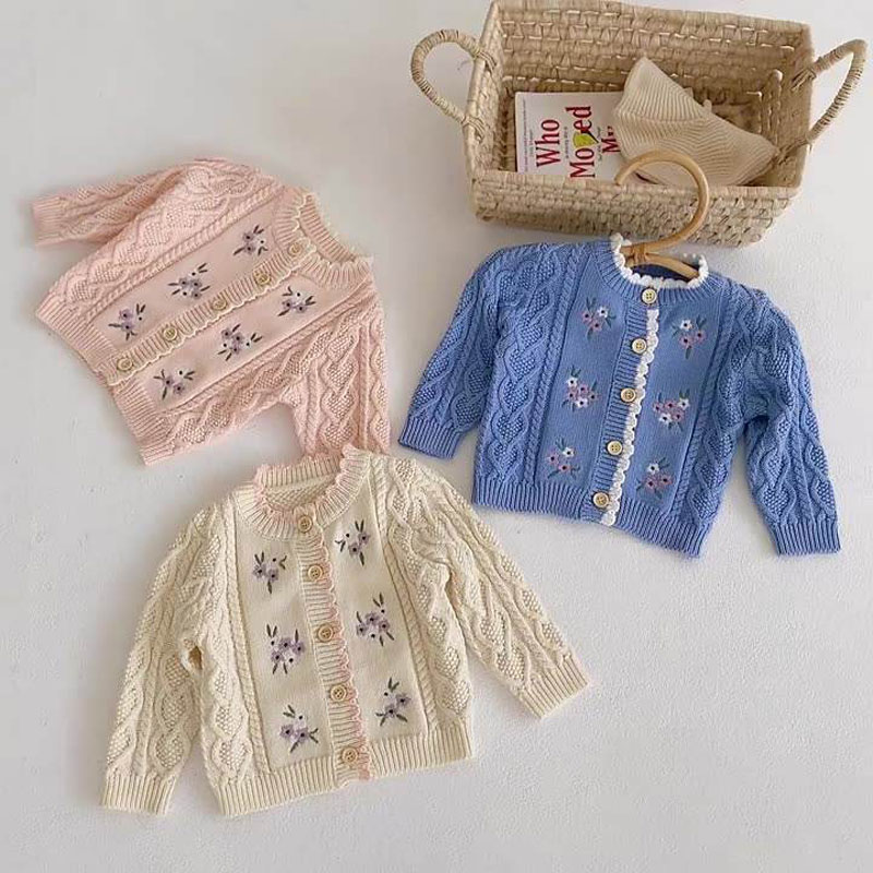 Børn baby sweater krave strikket cardigan jakke baby sweater frakke piger cardigan efterår vinter trøjer