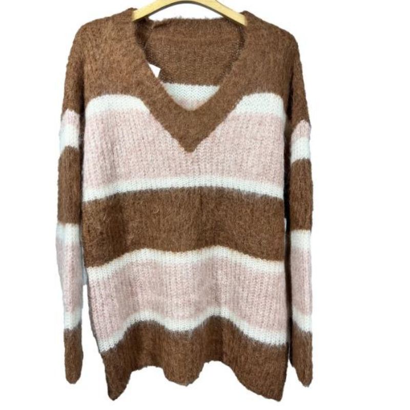 Kvinders mohair -stripetstrikbeklædningstrøje sweater